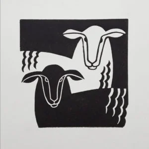 Manda beeching linocut ,sheep shapes